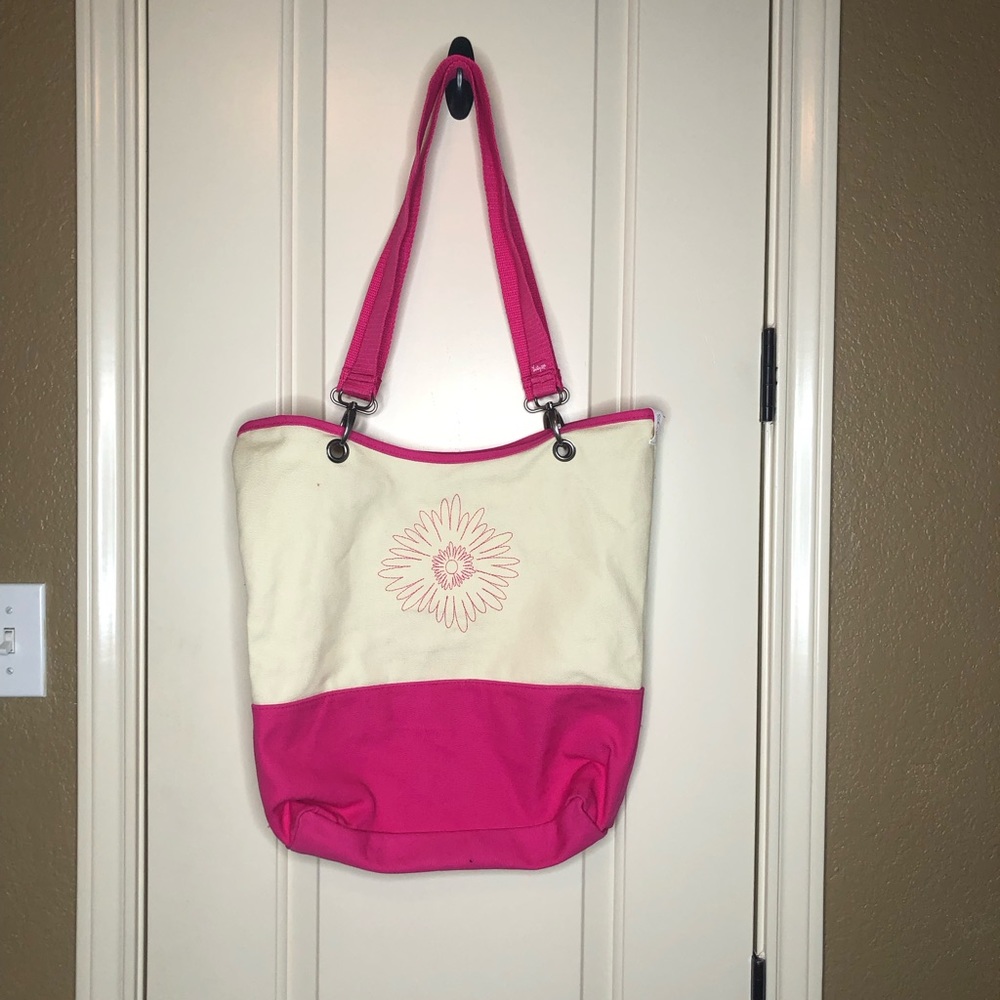 31 Pink Canvas Tote with Flower Embroidery
